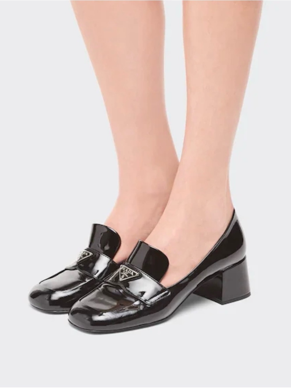 Prada Black Patent Leather Penny Loafers with Logo Plaque 37